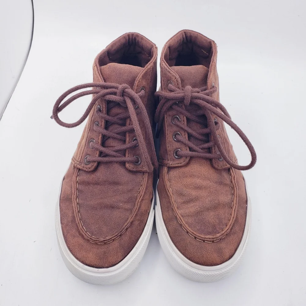 Old Navy Brown Faux Leather High Top Moccasin Lace Up Sneakers Boys Youth Size 3